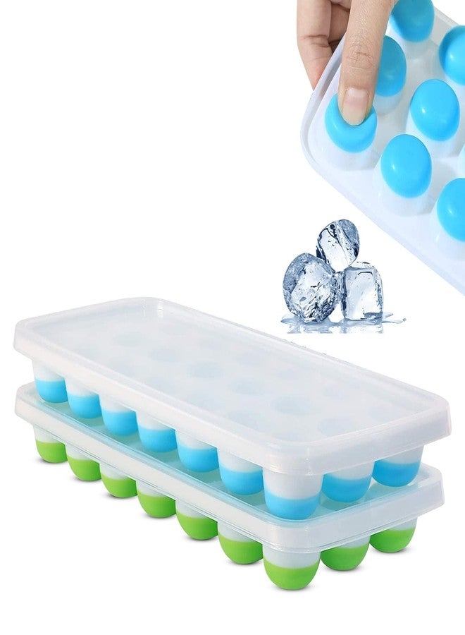 GaxQuly 21 Cavity Pop Up Ice Cube Trays for Freezer with Lid with Easy Release Flexible Silicone Bottom, Stackable Durable, 100% BPA Free, Food Grade for Freezer, Cocktail (Pack of 2) - Image 1